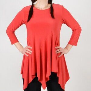 Sun Kim Women's Size Large Red/Pink Angled Hem Tunic Top
